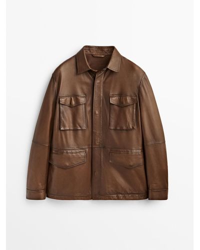 MASSIMO DUTTI Lightweight Nappa Leather Jacket - Brown