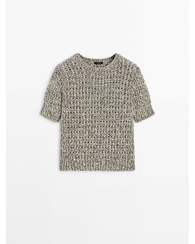 MASSIMO DUTTI Short Sleeve Knit Sweater With A Crew Neck - Gray