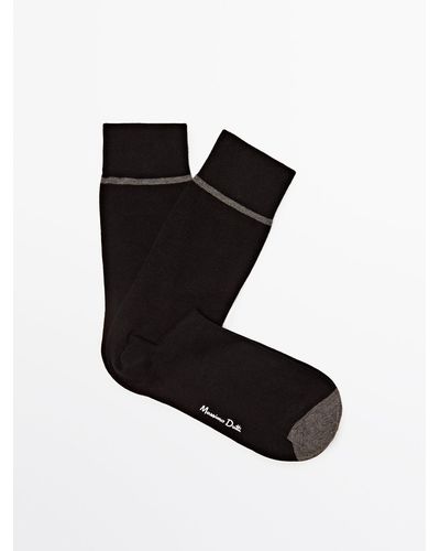 MASSIMO DUTTI Long Socks With Contrast Horizontal Stripe - Black