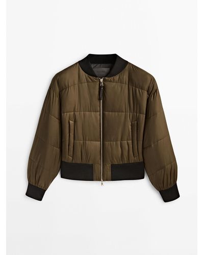 MASSIMO DUTTI Cropped Quilted Bomber Jacket - Brown