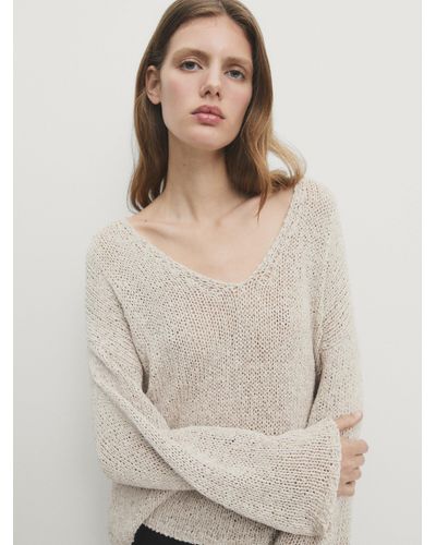 MASSIMO DUTTI Knit Sweater Linen Blend - Beige - S - Natur
