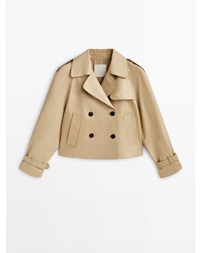 MASSIMO DUTTI Cropped Nappa Leather Trench Coat - Natural
