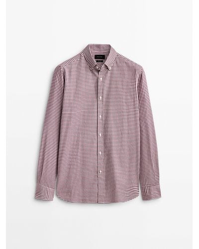 MASSIMO DUTTI Slim Fit Gingham Check Cotton Shirt - Red