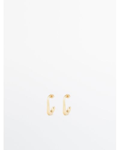 Medium gold-plated textured hoop earrings - Massimo Dutti