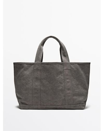 MASSIMO DUTTI Dyed Canvas Shopper Bag - Gray