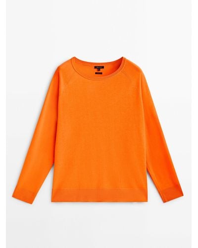 MASSIMO DUTTI Crew Neck Knit Sweater - Orange