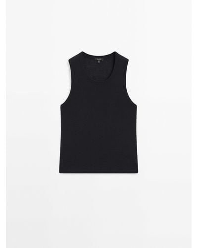 MASSIMO DUTTI Sleeveless Halter Top With Ribbed Detail - Black