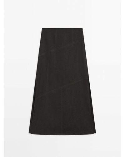 MASSIMO DUTTI Skirt With Topstitching And Slits - Black