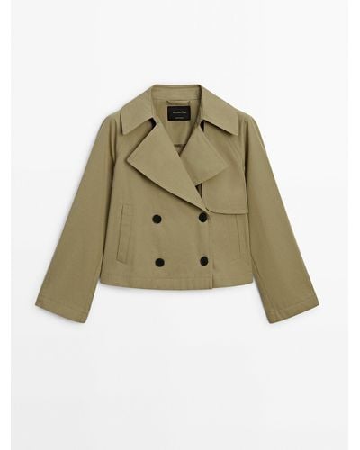 MASSIMO DUTTI Short 100% Cotton Trench Coat With Lapel - Green