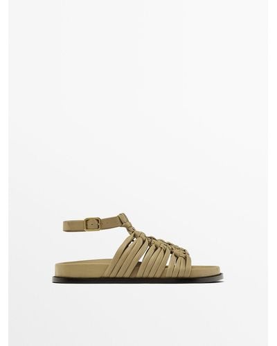 MASSIMO DUTTI Knotted Flat Sandals - Brown