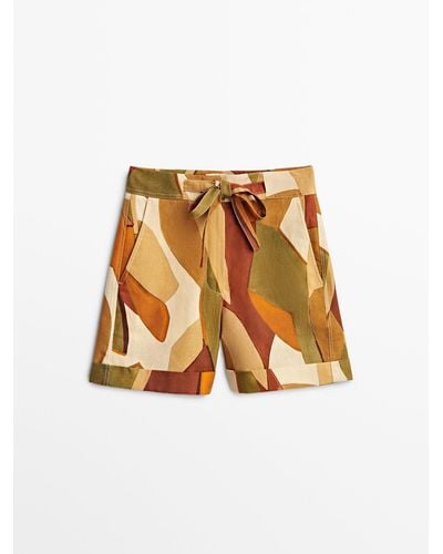 MASSIMO DUTTI Cotton And Linen Print Bermuda Shorts - Orange