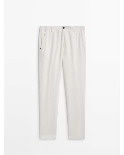 MASSIMO DUTTI Tapered-fit Denim-effect Pants - White