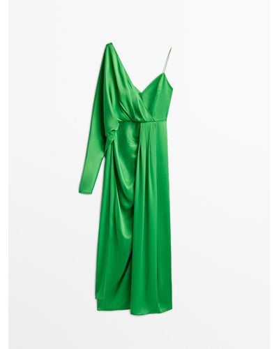 MASSIMO DUTTI Long Dress With Asymmetric Sleeves - Studio - Green