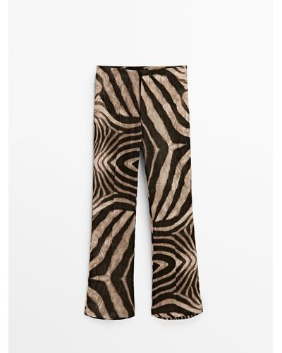 MASSIMO DUTTI Zebra Print Linen Pants - Brown