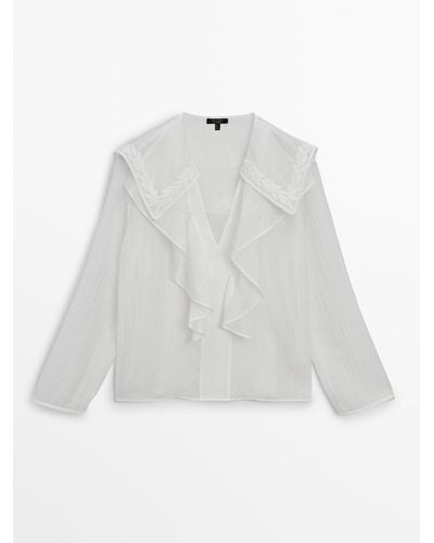 MASSIMO DUTTI Ruffled Shirt With Embroidered Detail - White