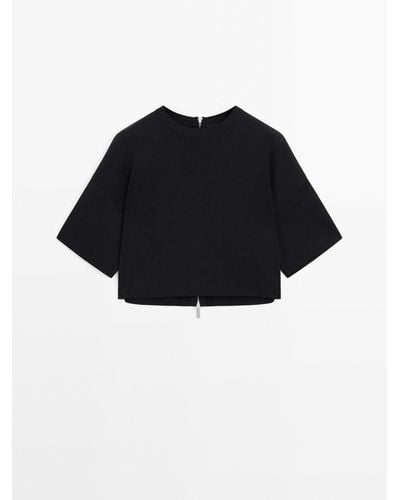MASSIMO DUTTI Short Sleeve Mock Turtleneck Sweater - Black
