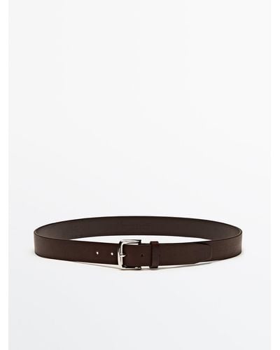 MASSIMO DUTTI Soft Nappa Leather Belt - White