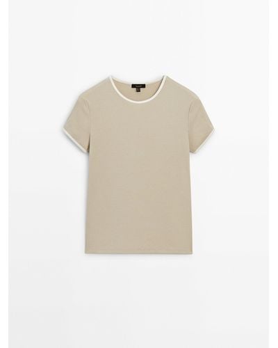 MASSIMO DUTTI Short Sleeve Contrast T-Shirt - White