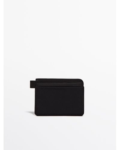 MASSIMO DUTTI Contrast Nylon Card Holder With Leather Details - White