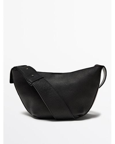 MASSIMO DUTTI Tumbled Nappa Leather Crossbody Bag - Black