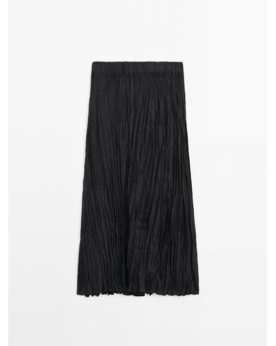 MASSIMO DUTTI Pleated Midi Skirt - Black