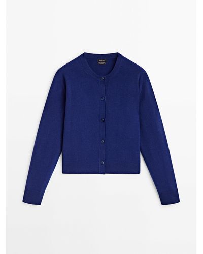 MASSIMO DUTTI Wool Blend Knit Cardigan - Blue