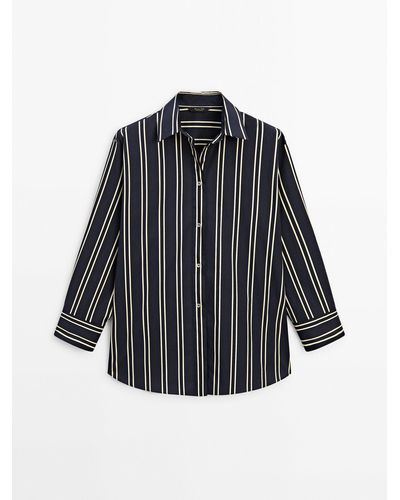 MASSIMO DUTTI Striped Cotton Shirt - Blue