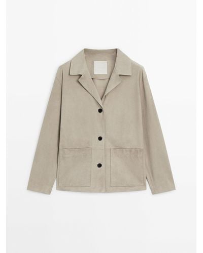 MASSIMO DUTTI Flowing Suede Leather Blazer - Natural