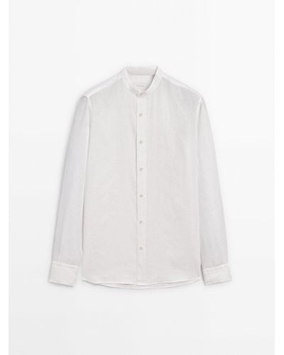 MASSIMO DUTTI Regular-Fit Linen Shirt With A Stand Collar - White