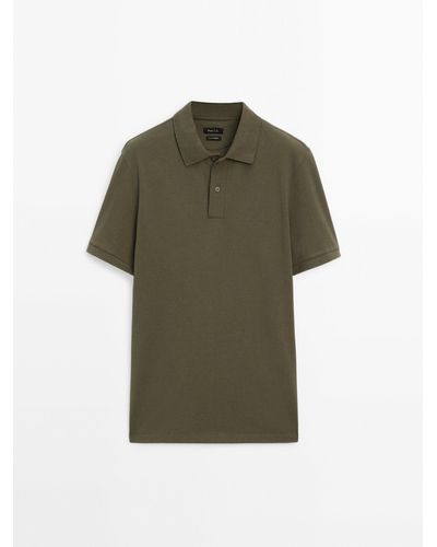 MASSIMO DUTTI Microtextured Cotton Piqué Polo Shirt - Green