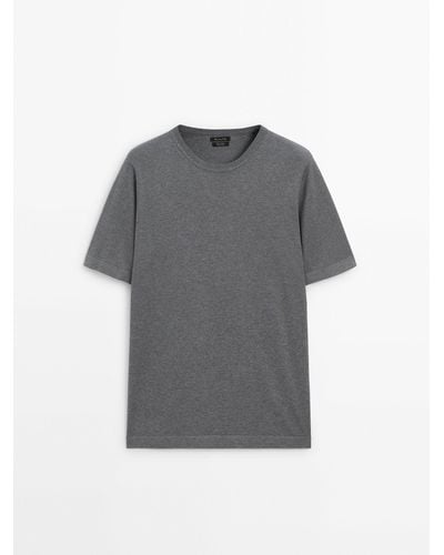 MASSIMO DUTTI Cotton Blend Short Sleeve Sweater - Gray