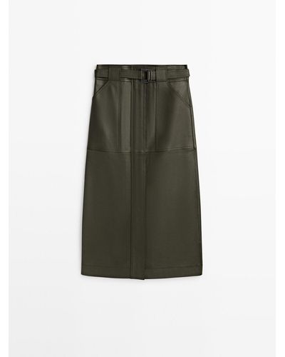 MASSIMO DUTTI Nappa Leather Skirt With Pockets - Green