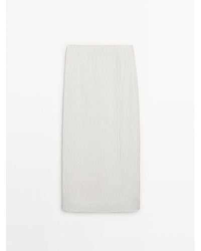 MASSIMO DUTTI 100% Waffle-Knit Linen Skirt - White