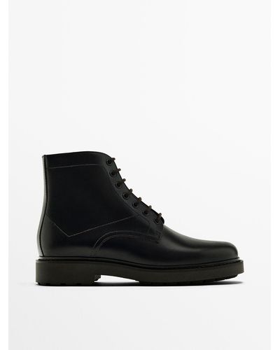 MASSIMO DUTTI Dark Leather Boots - Black