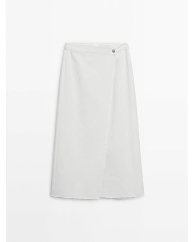 MASSIMO DUTTI Denim Wrap Skirt - White