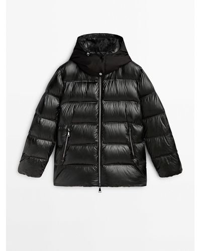 MASSIMO DUTTI Jacket With Down And Feather Padding And Contrast Hood - Black