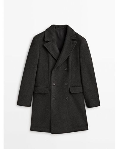 MASSIMO DUTTI Double-breasted Wool Blend Coat - Black