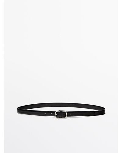MASSIMO DUTTI Leather Belt With An Oval Buckle - White