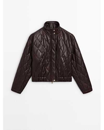 MASSIMO DUTTI Quilted Nappa Leather Bomber Jacket - Brown