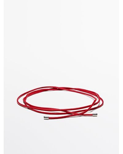 MASSIMO DUTTI Leather Cord Belt With Knot Detail - Red