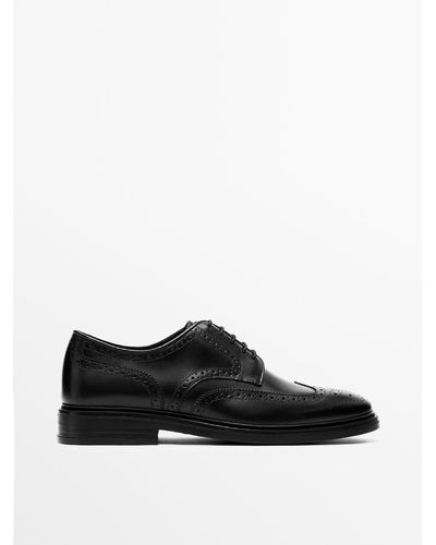 MASSIMO DUTTI Brushed Leather Shoes With Broguing - Black