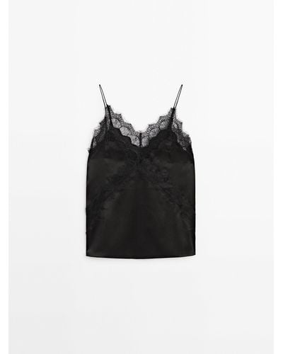 MASSIMO DUTTI Camisole Top With Lace Detail - Black