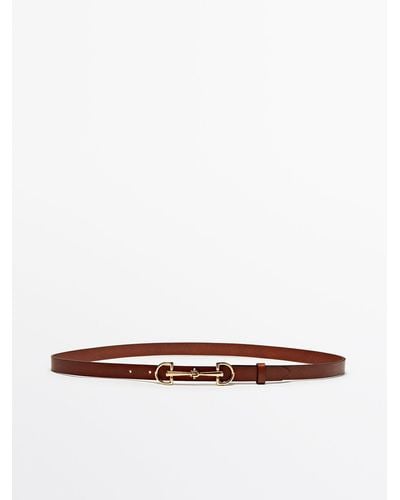 MASSIMO DUTTI Belt With Double Long Buckle - White