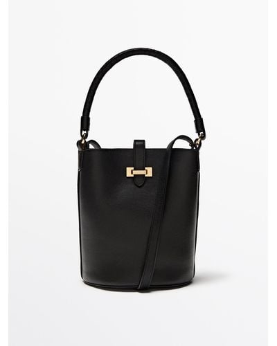 MASSIMO DUTTI Nappa Leather Mini Bucket Bag With Buckle - Black