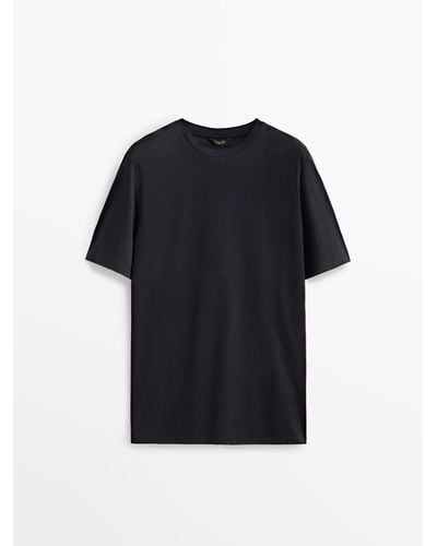 MASSIMO DUTTI Short Sleeve Mercerised Cotton T-Shirt - Black