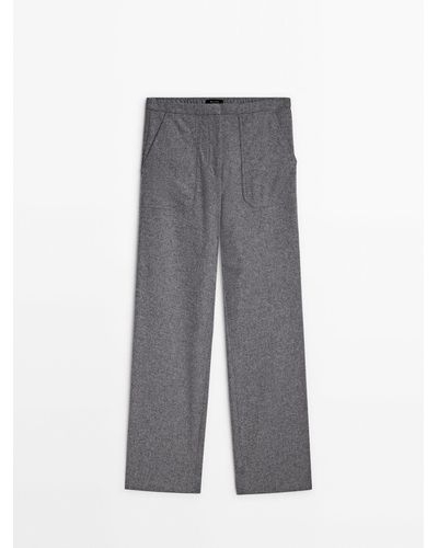 MASSIMO DUTTI Flannel Wool Blend Carpenter Pants - Gray
