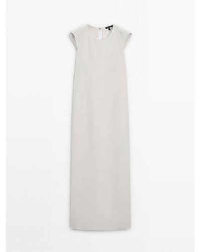 MASSIMO DUTTI Midi Dress With Criss-Cross Detail - White