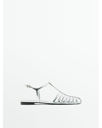 MASSIMO DUTTI Laminated Flat Cage Sandals - Studio - White