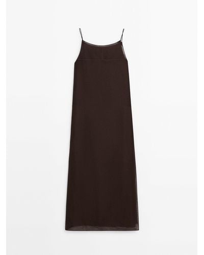 MASSIMO DUTTI Strappy Dress With Semi-Sheer Details - Brown