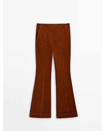 MASSIMO DUTTI Corduroy Suit Pants With Turn-up Hems - Brown
